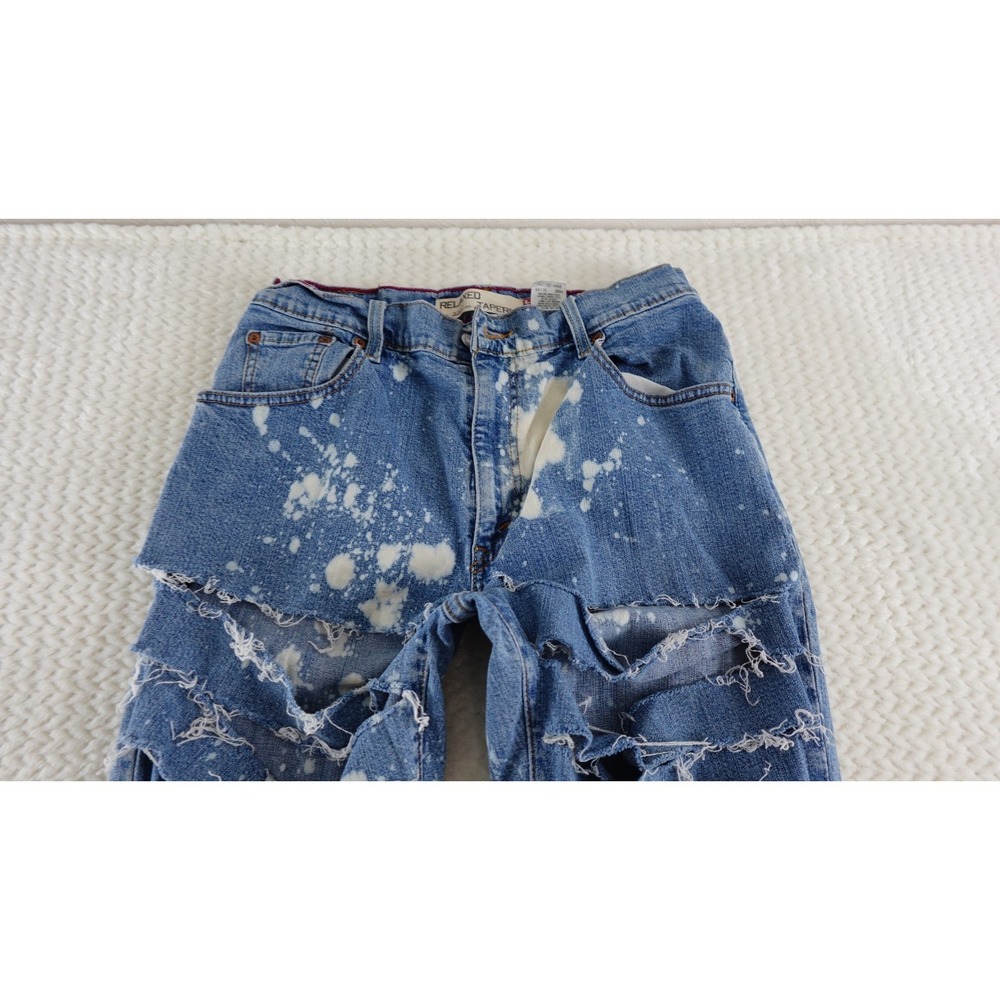 VTG Levi's Size 12 Jeans 550 Classic Relax Taper Distress Destroyed Ripped Blue - Picture 2 of 15
